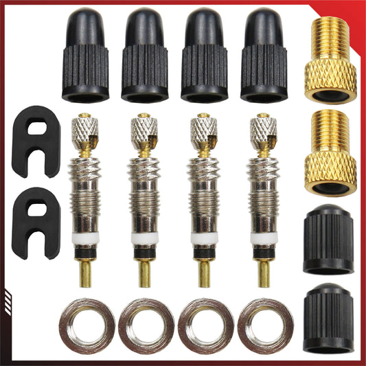 Presta Fahrradventil 4er Set inkl. Kappe & Schrader Adapter 18 teiliges Reperaturset